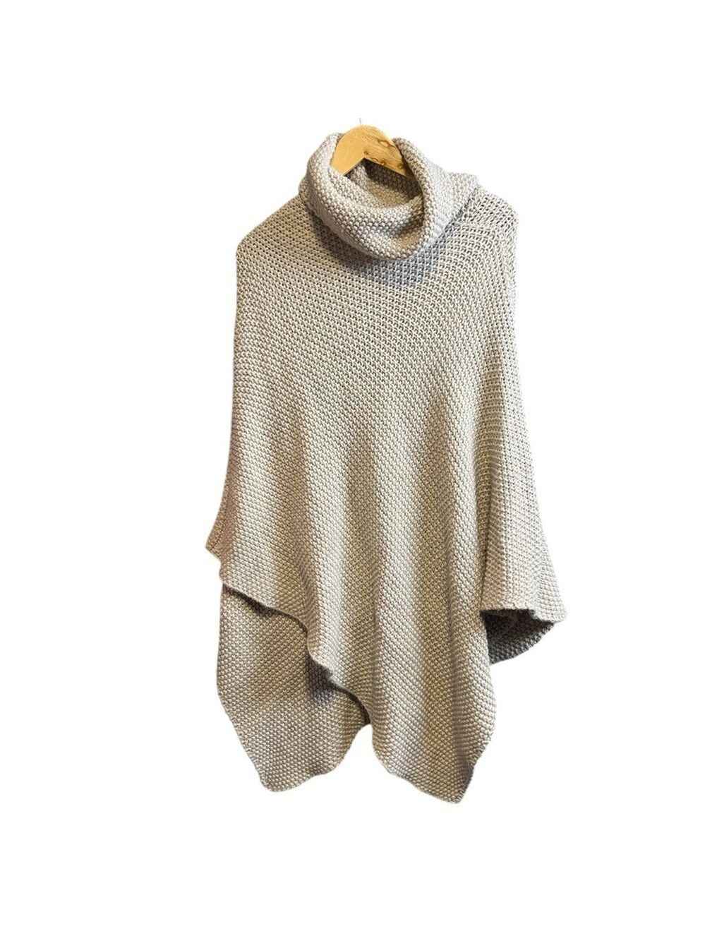 Anthropologie Cocogio Italian Cozy Wool Blend Beige Turtleneck Poncho
